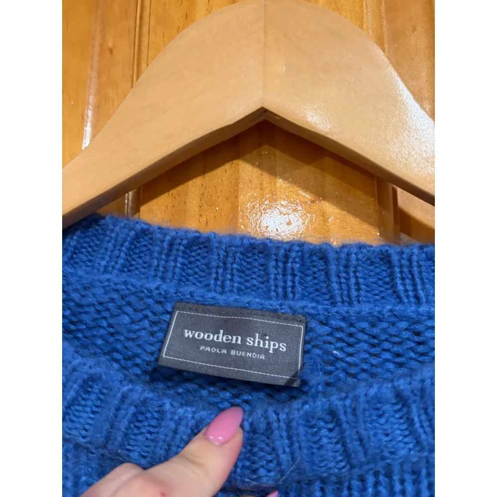 Wooden Ships Ski Sweater Blue Chunky Knit Apres Ski Aspen Cozy Cottagecore XS - Picture 3 of 7
